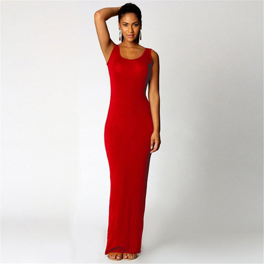 Slim Strap Solid Color Long Dress (BFL)